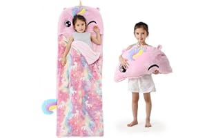 Kyerlish Kids Sleeping Bag, Plush Toddler Slumber Bag 2-in-1 Pillow, Soft Sleeping Bag, Nap Mats for Preschool,Daycare,Travel,Gift, Ages 3-12