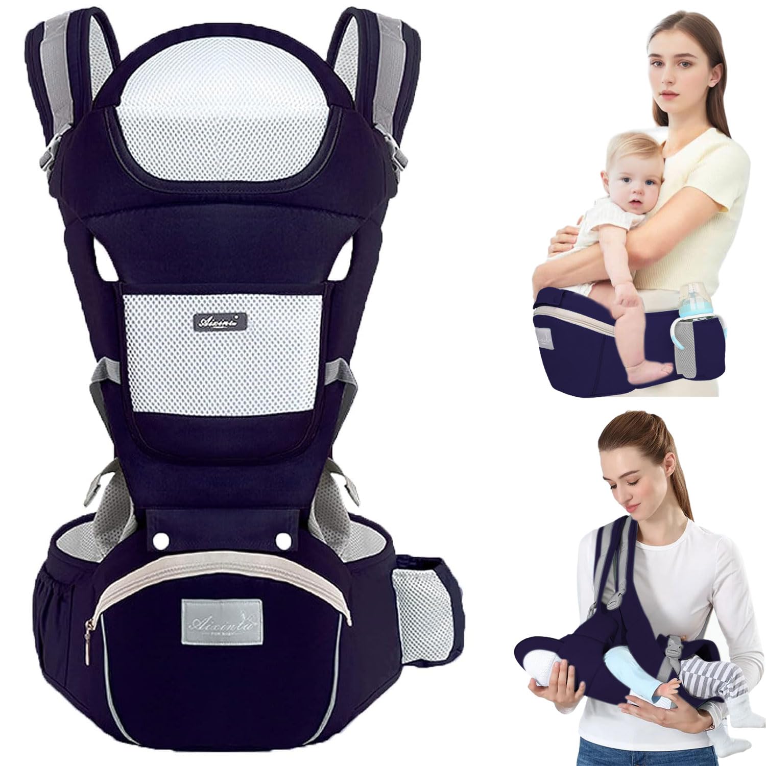 TOFFCAEA Multifunction Baby Carrier - 6-in-1 Ways to Carry, Adjustable with Hip Seat, Ergonomic, for Newborn to Toddler (0-36 Month, 3-30 kg) (Dark Blue)
