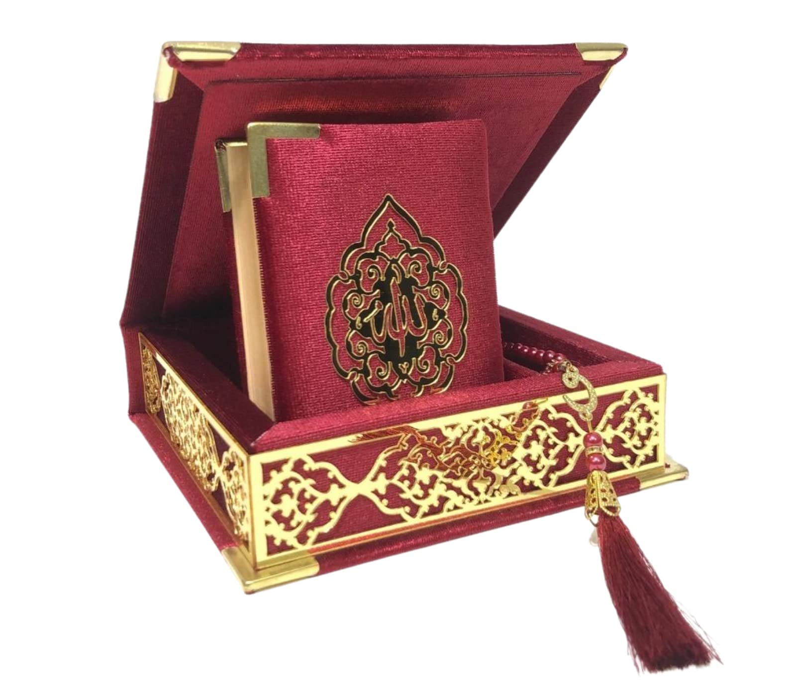 Prien Velvet Quran Pearl Prayer Bead Set, Islamic Gifts for Eid Ramadan, Portable Box, Muslim Home Decor, Figured Gift Boxes Tasbih, Cute Mawlid for Umrah, Mosque, Praying, Special day (Claret Red) — image 1
