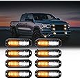 WINECO Amber/White LED Strobe Lights Kit - 8pcs 12-LED Flashing Emergency Warning Lights for Trucks, Cars and Vehicles
