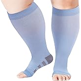 Abodhu Plus Size Compression Socks Open Toe Compression for Women& Men 15-20mmHg Wide Calf Knee High Toeless Compression Sock