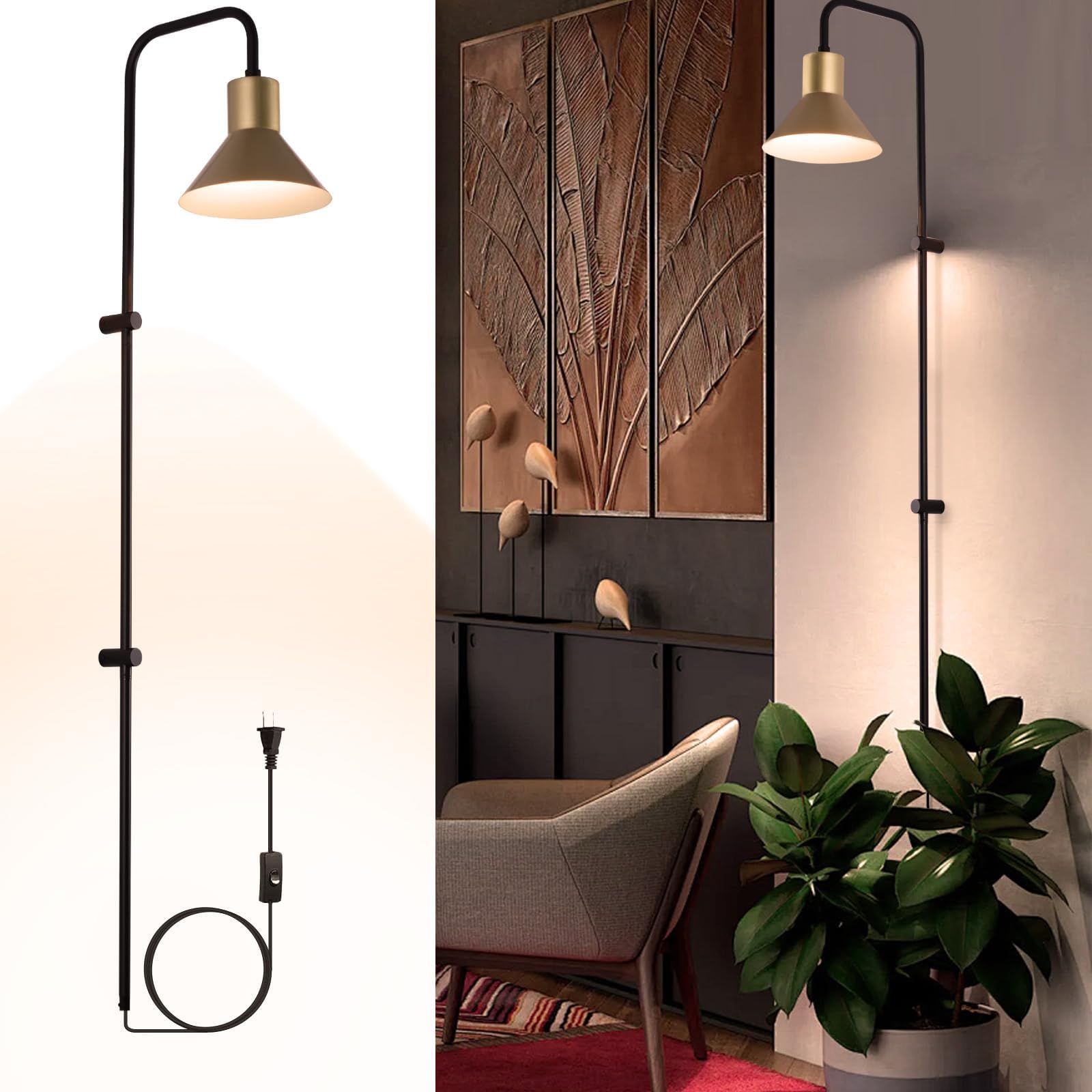 Photo 1 of HOMLUCE Plug in Wall Sconce with Switch, Indoor Horn Cover Wall Mounted Lamp with E26 Base, Long Wall Light for Bedroom Living Room Study Hallway Bedside?1PCS?
