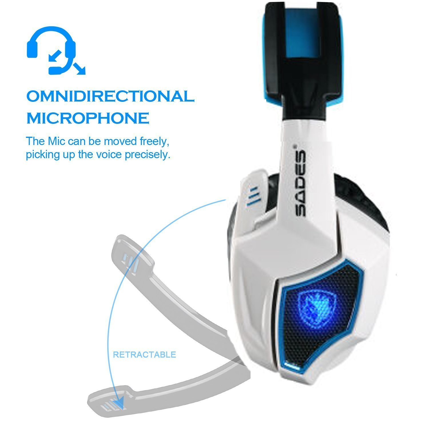 New Updated SADES Spirit Wolf 7.1 Surround Stereo Sound USB Computer Gaming Headset with Microphone,Over-the-Ear Noise Isolating,Breathing LED Light For PC Gamers  (Black & White)