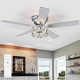 Breezary 52 inch Flush Mount Ceiling Fans with Lights Remote Control, 5 Reversible Blades Indoor Low Profile Crystal Lighting