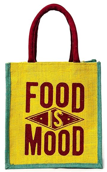 H&B Unisex Jute Bags Yellow and Maroon Multipurpose Waterproof with Zip & Luxurious Padded Handles- (FDMDYGN, 11 x 9 x 6 Inch)