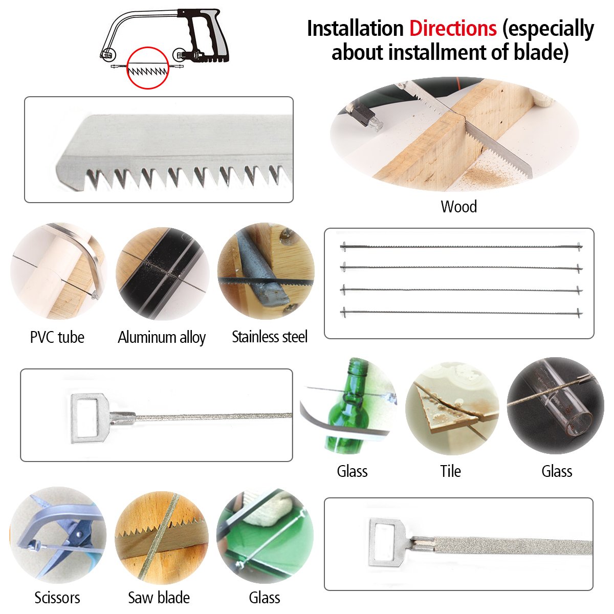 Handsäge Pathonor Bogensägen Bügelsäge Säge Metallsäge Multifunktionssäge HSS 12pcs / set DIY Multi Zweck für Geschenk, Holz arbeiten, Küche, Glas, Fliesen, Holz, Metall, Kunststoff