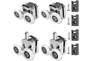 AFDHGS Shower Door Rollers Replacement 4 Pcs Zinc Alloy Wheels 23mm with Anti Collision Block and Screws for Curved and Glass Doors