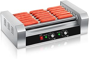 SYBO Hot Dog Roller, 18 Hot Dog 7 Roller Grill Cooker Machine with Removable Stainless Steel Drip Tray, 1000-Watts, Commercial Grade