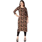 ladyline Women's Casual Rayon Printed Tunic Kurti - Round Neck Button Down Kurta Top Dress