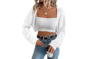 ANEGAROE Women's Cardigan Shrugs Long Sleeve Knit Cropped Bolero Shrug Open Front Casual Cardigans for Dresses