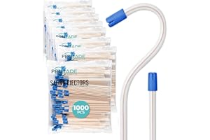 Pruvade Dental Saliva Ejectors, 1000 Pack, Soft Flexible Valve Tips, Disposable Suction Ejectors for Oral Care, Removes Water, Liquid, Debris, Dentist Equipment, Clear with Blue Tip