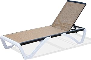 DOMI OUTDOOR LIVING Domi Pool Lounge Chair Aluminum Adjustable Outdoor Chaise Lounge,All Weather Plastic Poolside Lounge Chair for Deck Lawn Backyard, Brown Textilene