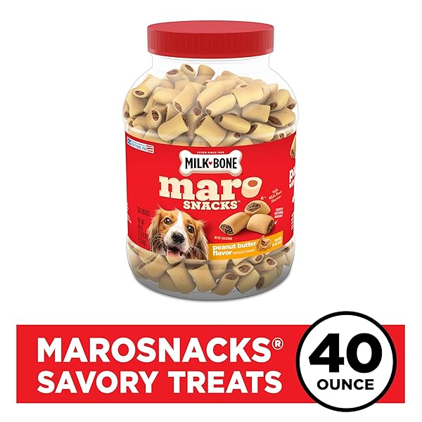MILK-BONE MAROSNACKS DOG TREATS, PEANUT BUTTER, 40 OUNCE WITH REAL BONE MARROW AND CALCIUM