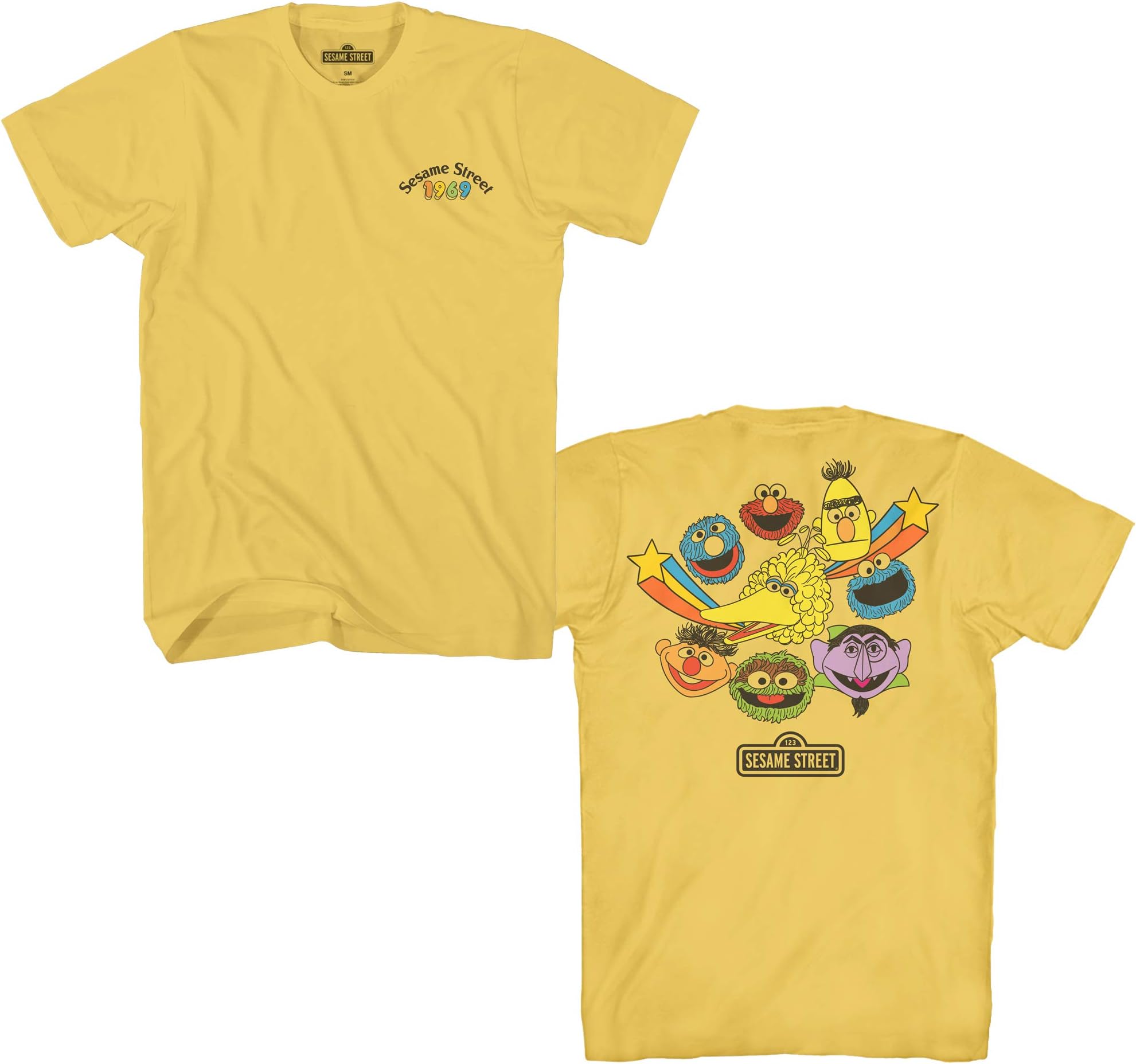 Sesame Street 1969 Heads Oscar Elmo Cookie Big Bird Bert Ernie Count Grover Classic Vintage Retro Mens Adult T-Shirt