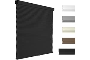 Boolegon Blackout Cellular Shades Cordless Pull Down Cellular Blinds Thermal Insulated Honeycomb Blinds for Windows, Black, 32" W x 56" H