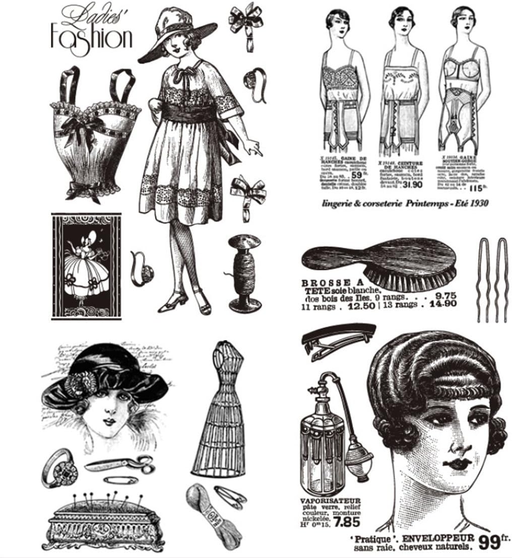 Layhome 4PC Clear Stamp Sets Vintage Transparent Stamp Scrapbooking DIY Arts Craft (Women Dress)