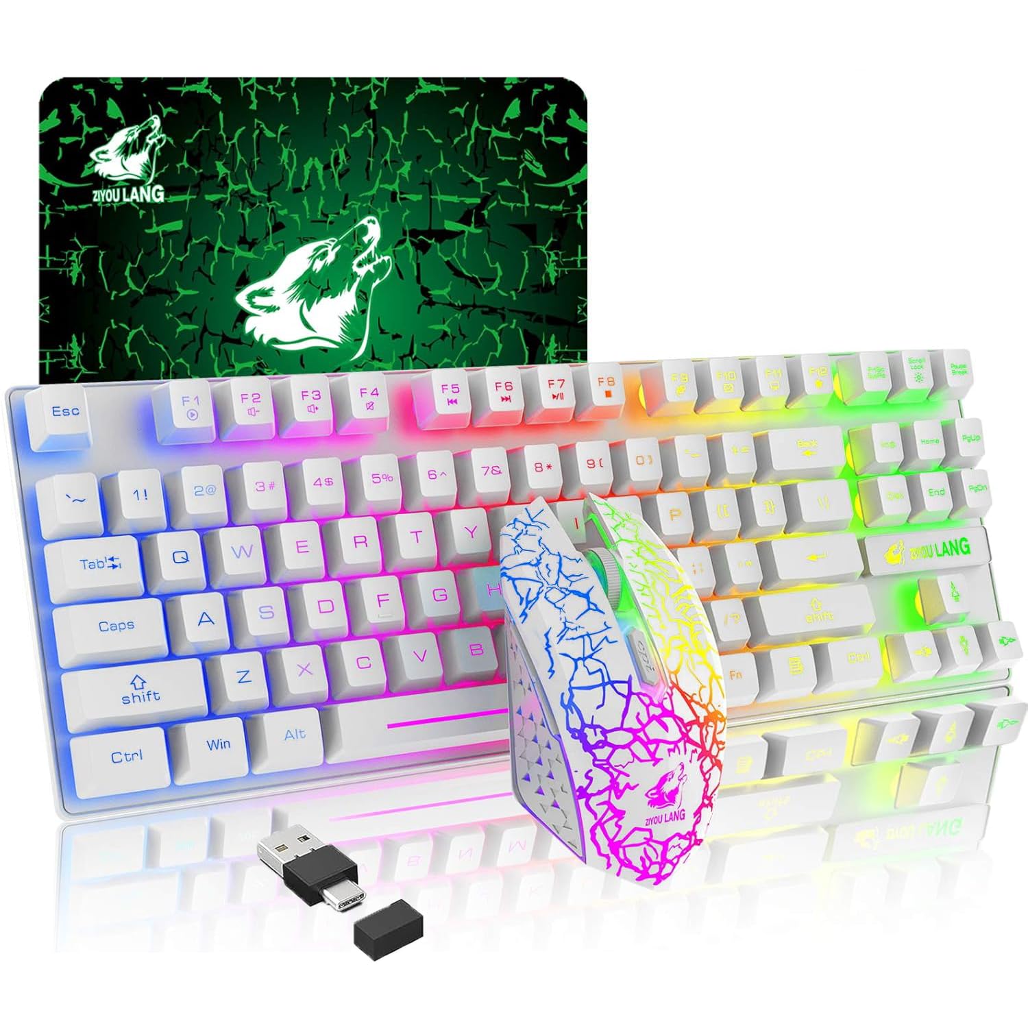 Photo 1 of LexonElec Wireless RGB Backlit Gaming Keyboard Mouse Combo,Rechargeable 3800mAh Battery, 87-Key Mechanical Feel Keyboard, Quiet Mouse and Mouse Pad for Gamers and Office Typists(White)