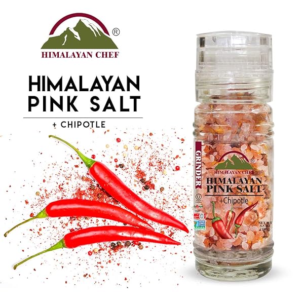 HIMALAYAN CHEF PINK SALT GRINDER, CHIPOTLE SALT, 3.53 OUNCES, INCREDIBLE TASTE