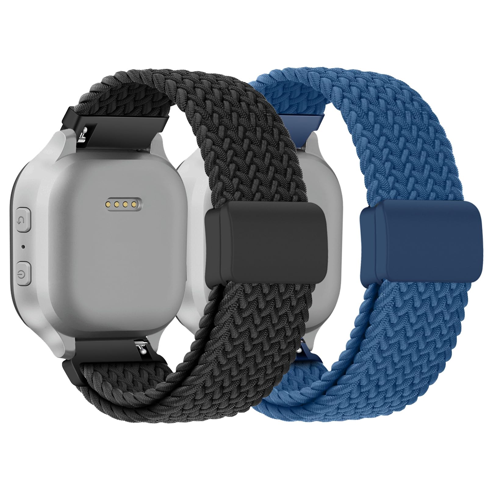 SimpleThings Braided Band Compatible with Gabb Watch 3e 3 2 1, Solo Loop Stretchy Watch Bands with Adjustable Easy Buckle for Kids Boys Girls (Black+Blue)