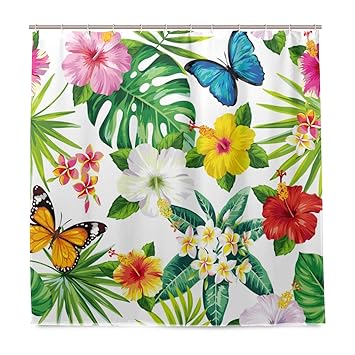 Amazon Com Bettken Flower Palm Leaves Butterfly Shower Curtain