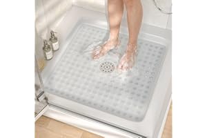 HITSLAM Non Slip Shower Stall Mat with Center Drain Hole, Diamond Textured PVC Bath Mat for Inside Shower, Machine Washable, 