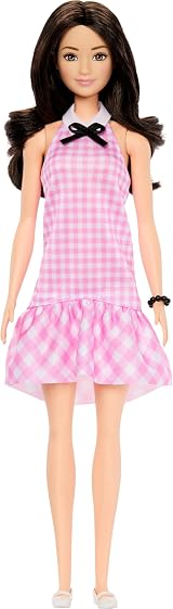 Barbie Fashionistas Doll 224 65th Anniversary Pink Gingham Dress Black Hair view 4