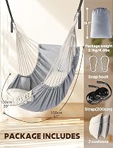 Chihee Hammock Chair 2 Seat Cushions Included Strong Webbing Straps Hooks view 4