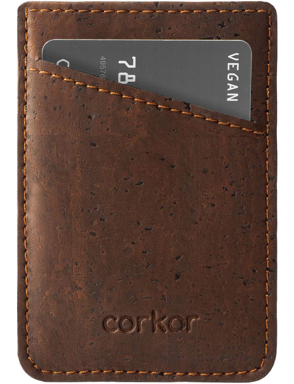 Corkor Front Pocket Wallet Minimalist Slim for Men Vegan Non-Leather Cork Gift Brown Color