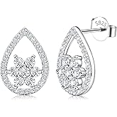 Teardrop Stud Earrings for Women - Sterling Silver Sparkle Cubic Zirconia Post Earring for Sensitive Ears Hypoallergenic Waterdrop Earring aretes de mujer Lightweight Dainty Jewelry Gift for Birthday