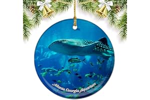 UMSUFA Georgia Atlanta Georgia Aquarium Whale Shark USA America Christmas Ornaments for Tree Ceramic Pendant Double Sided Ornament Decor Xmas Gifts Porcelain Travel Souvenirs