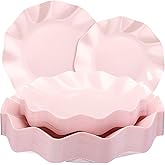 Zhehao 50 Pcs Pink Scalloped Plastic Plates, 8'' 10'' Disposable Pink Party Dinner Dessert Plates for 25 Guests, Heavy Duty Appetizer Buffet Dishes for Wedding Baby Shower Birthday Party Supplies