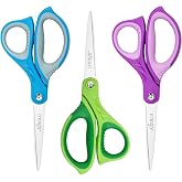LIVINGO Kids Scissors 7" School Craft Scissors Pointed Tip 3 Pack | Sharp Cutting Blade, Ergonomic Comfort Grip, Middle High School Students, Home Office Craft Projects, Assorted Colors