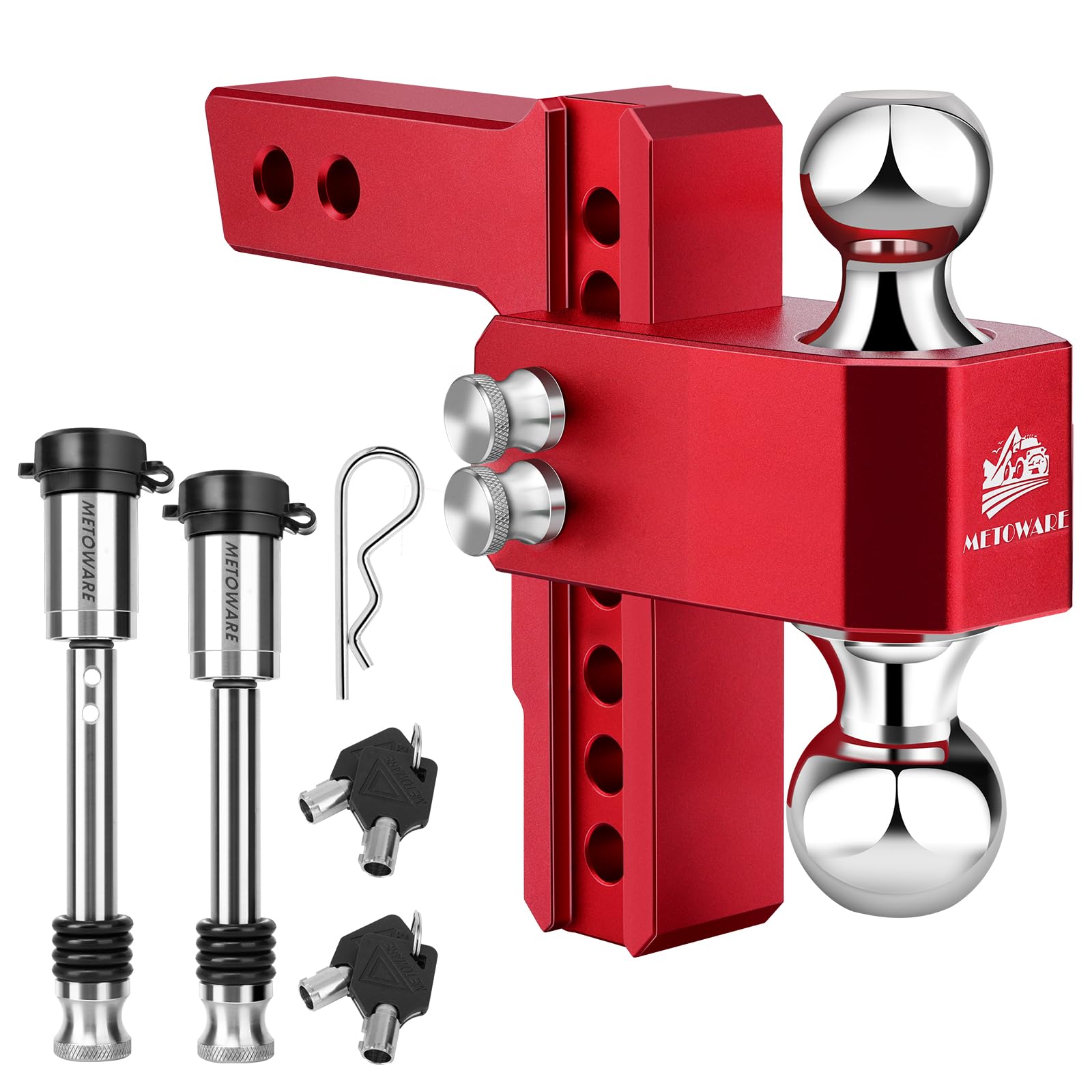 METOWARE Adjustable Trailer Hitch - Aluminum Tow Fits 6-inch Drop, Red