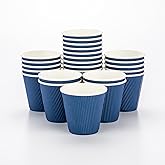 Restaurantware Ripple Wall Coffee Cups 25 Count 8 Ounce Insulated Midnight Blue Paper Cups, Rolled Rim Spill-Resistant Disposable Paper Non-Slip for Coffee, Beverages