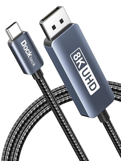 dockteck USB C to DisplayPort Cable 6Ft/2M, 8K Type C to DP 1.4 Cable, Thunderbolt 3 to Displayport Cord 32.4Gbps UHD 8K@30Hz/4K@144Hz/2K@240Hz, Support HBR3 HDR for MacBook Pro/Air, iPad, Galaxy