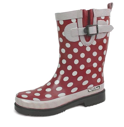 MADSea Damen Gummistiefel Ocean dunkelrot Punkte Halbschaft Regenstiefel