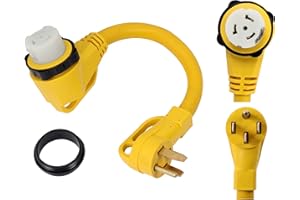 ONETAK 14-50P to SS2-50R 1.5FT Right Angle 90 Degree 120V/240 50 Amp 4 Prong Male to Twist Lock Receptacle Generator RV Marin