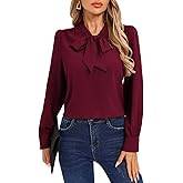 Kate Kasin Women's Bow Tie Neck Blouse 2026 Long Sleeve Work Shirt for Office Business Professional Dressy Casual Tops