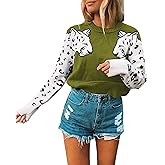 Mansy Women's Casual Long Sleeve Crew Neck Cute Animal Leopard Print Knitted Pullover Sweater Tops