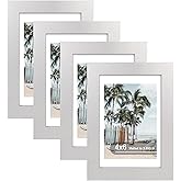 Hongkee 4x6 Picture Frame (4 Pack, Silver), Made of Real Glass and Wooden Frame - Display Pictures 3.5x5 with Mat or 4x6 Without Mat, 4 by 6 Photo Frames TableTop Display and Wall Mounting