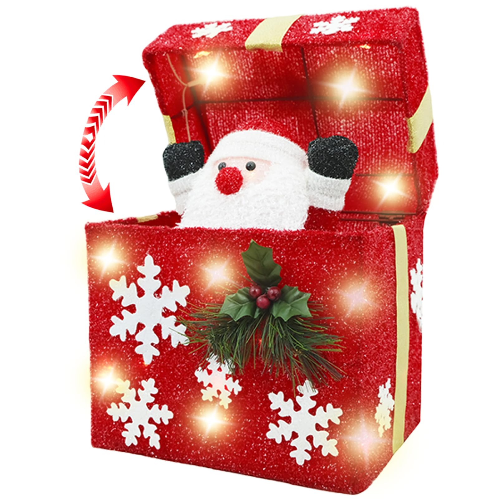 Photo 1 of Christmas Light Gift Box Red for Outdoor Indoor Decorations - Xmas Pop Up Santa Claus Presents Box, Decorative Snowflake Animated Gift Box Lighted for Porch Yard Under Tree Ornaments Holiday Decor