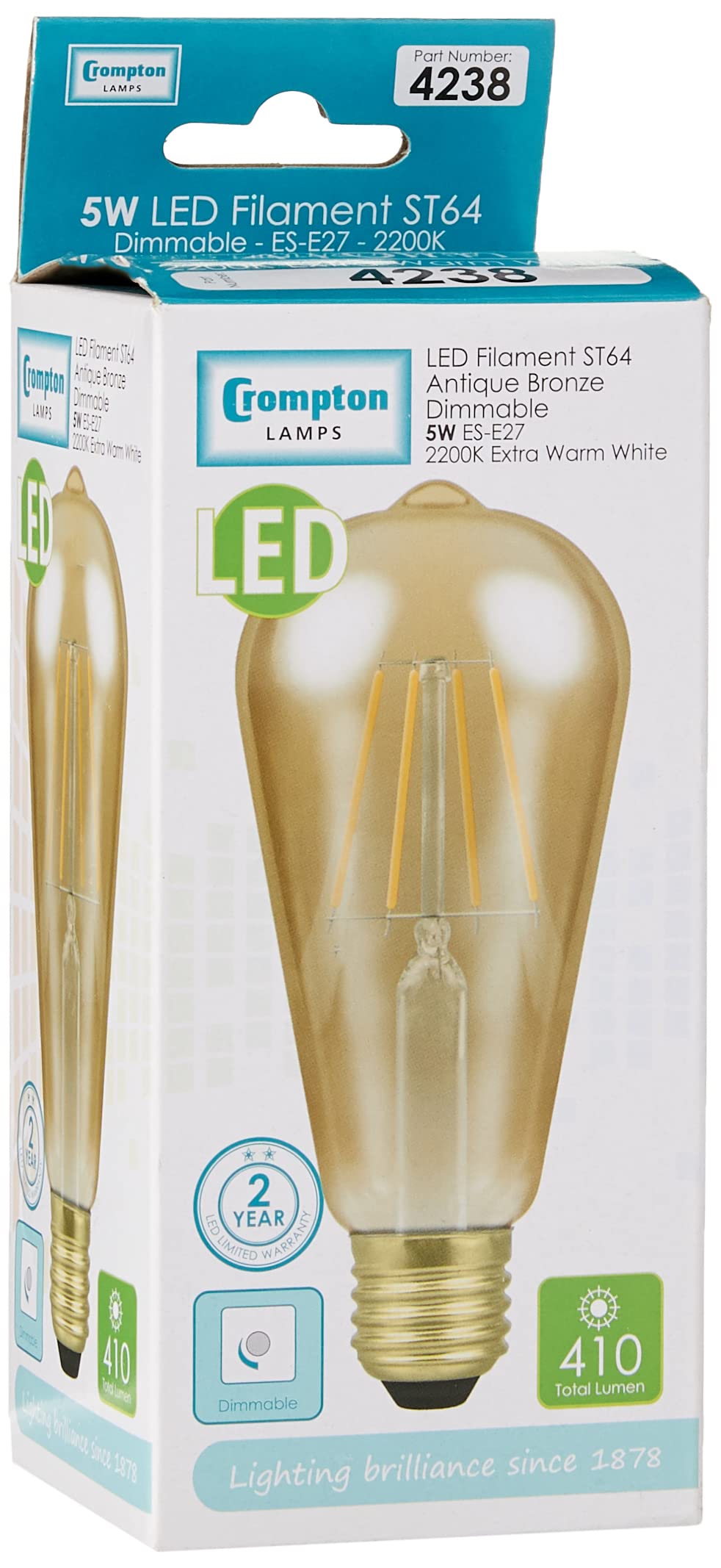 Crompton Lamps LED Light Bulb with Antique-Bronze Filament, E27, 5 W