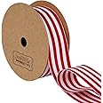 LaRibbons Red and White Striped Grosgrain Ribbon / Gift Wrap Ribbon, 1 Inch by 10 Yard / Spool