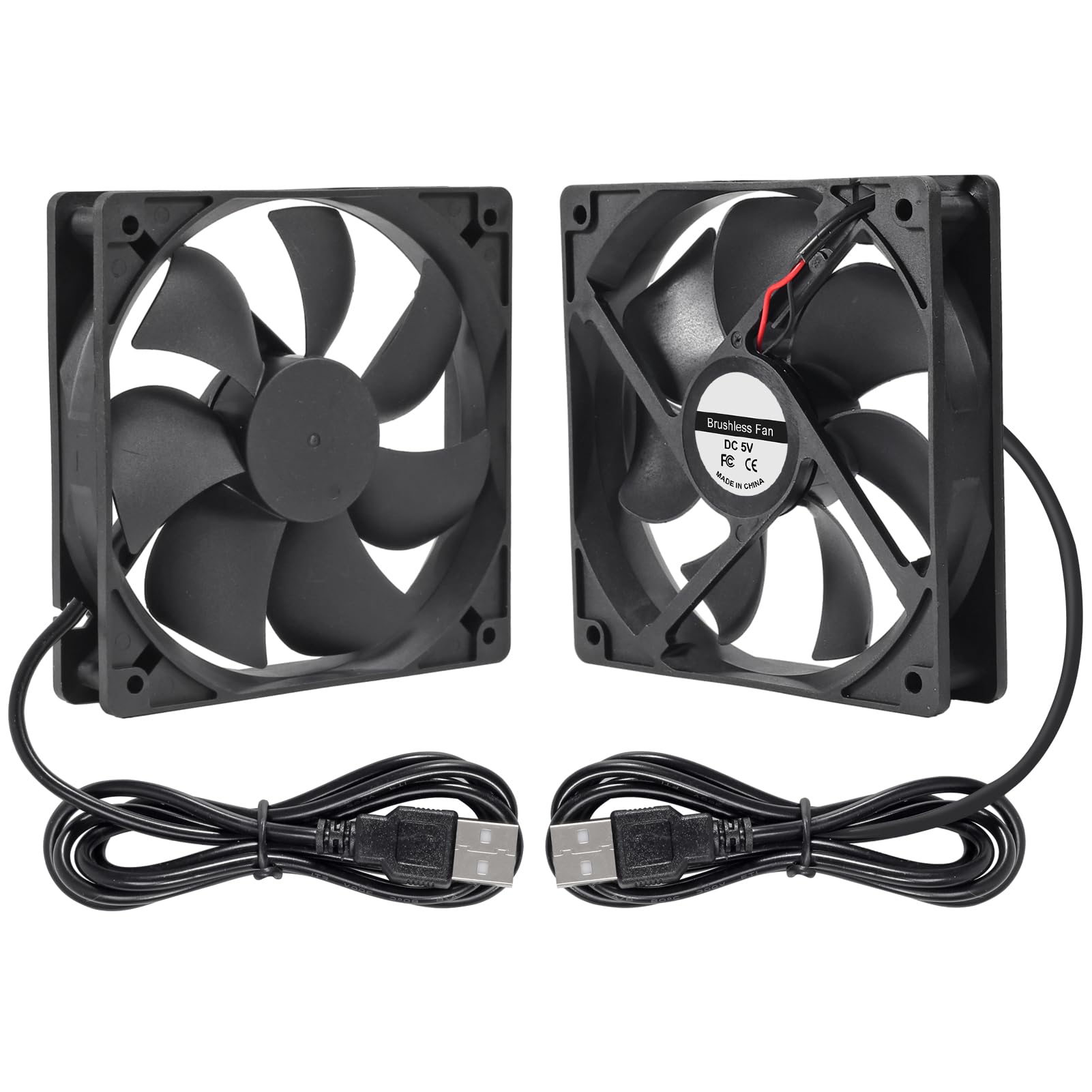 DORHEA 2PCS 12025 Fan 120x120x25mm DC 5V 120mm x 25mm USB Brushless Cooling PC Fan, Replacement Ball Bearing 120mm Fan for Cooling DIY PC Computer Case Fan - USB
