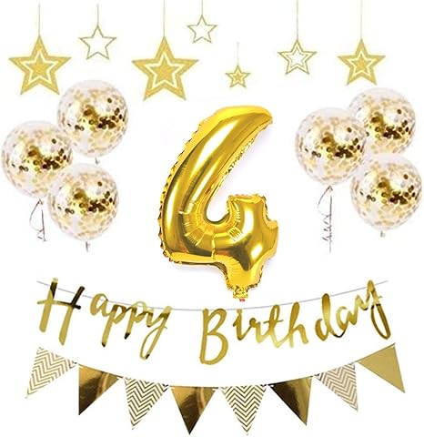 Amazon 4歳 誕生日 風船 Happy Birthday 風船 アルミニウム 数字 4 お子様誕生日パーティー 豪華 誕生日 飾り付け セット ゴールド Yj A04 風船 バルーン おもちゃ
