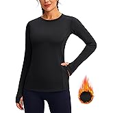 Women's Thermal Fleece Tops Long Sleeve Workout Shirts Running Athletic Base Layer with Thumb Holes Zipper Pocket