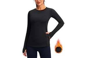 G GRADUAL Women's Thermal Fleece Tops Long Sleeve Workout Shirts Running Athletic Base Layer with Thumb Holes Zipper Pocket