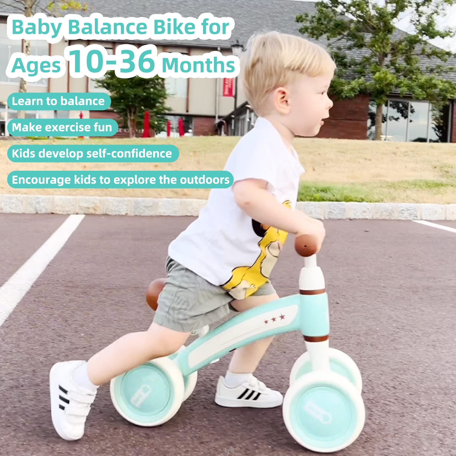JOYSTAR Baby Balance Bike for 2 Year Old No Pedal 4 Wheels Toddler Bike, Toddler Ride On Toys for Ages 1-3 Years Boys Girls Best First Birthday Gifts