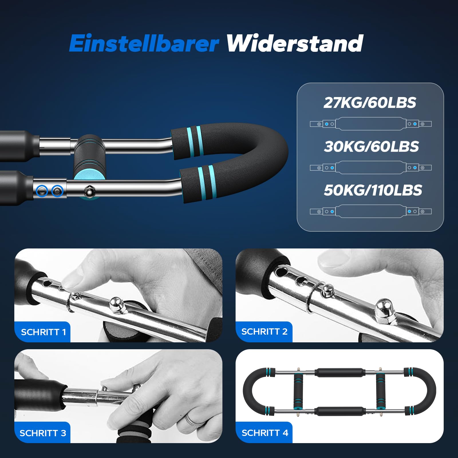 MERACH Twister Armtrainer, 27-50 kg Verstellbares Brusttrainingsgerät, Abnehmbarer Armtrainer für Krafttraining, Tragbares Arm-Trainingsgerät, Übungen für Arme, Brust, Schultern und Rücken, Schwarz 6