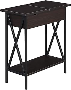 Convenience Concepts Tucson Flip Top End Table with Charging Station, Espresso/Black